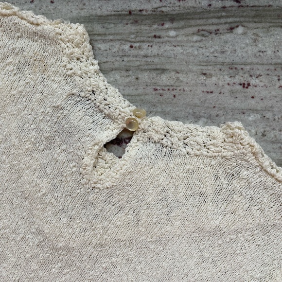 70s Ivory Crochet Boucle Knit Mutton Sleeve Jumper Sweater size - Picture 6 of 9